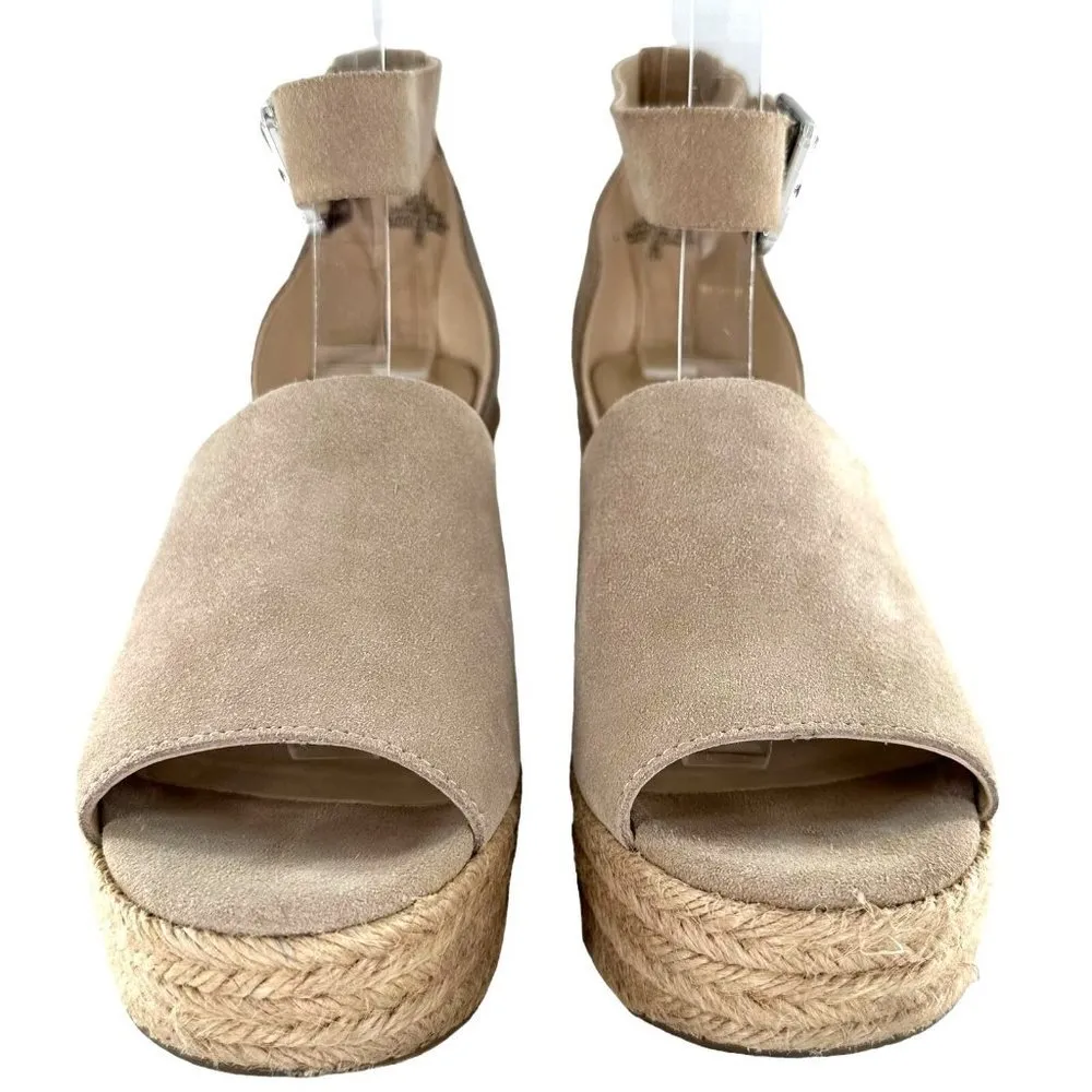 Marc Fisher CALA Beige Suede Open Toe Espadrille Platform Wedge Sandals Size 8 - Image 3