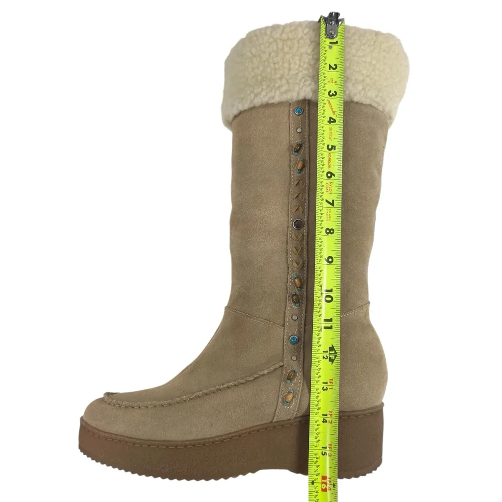 Vintage Y2K Steve Madden Seminole‎ Suede Turquoise Studded Sherpa Winter Boots - Image 12