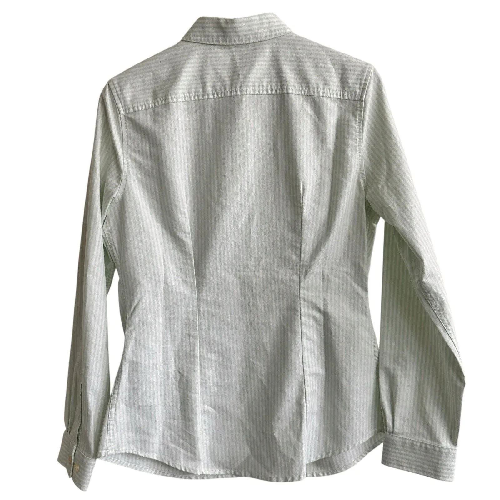 LL Bean Shirt S Classic Striped White Green Blouse Button Down Preppy Academia - Image 2