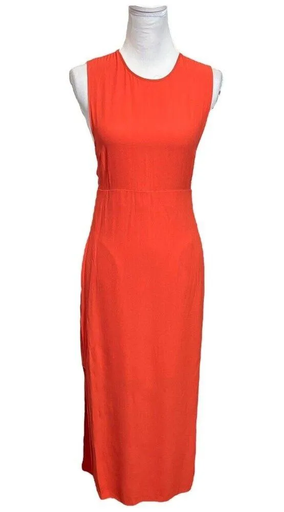 A.L.C. Sleeveless Silk Lowry Slit Midi Dress Tangerine Orange Women’s 4 Flaws - Image 3