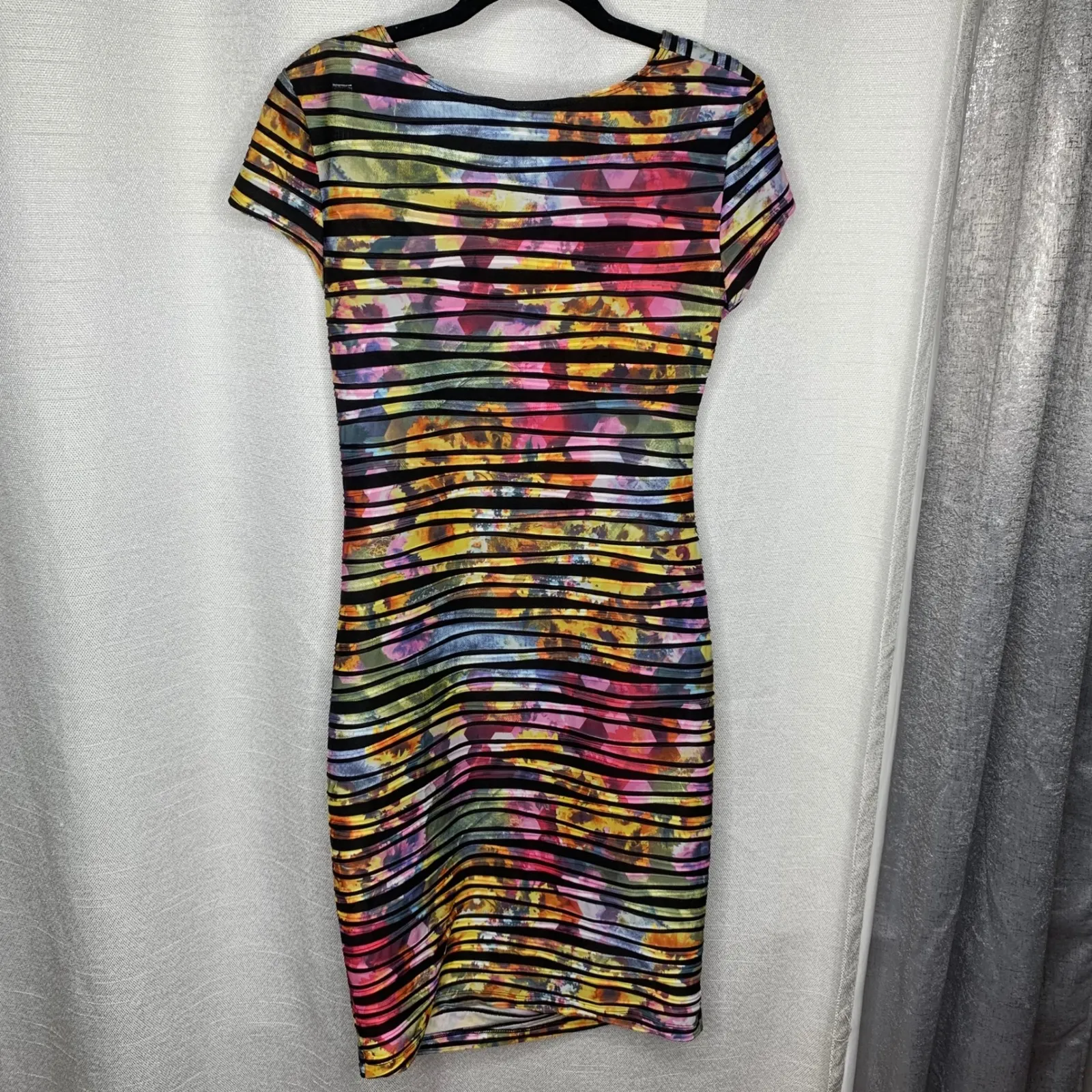 Joseph Ribkoff floral colorful pleated bodycon sheath dress size 10 party career - Image 3