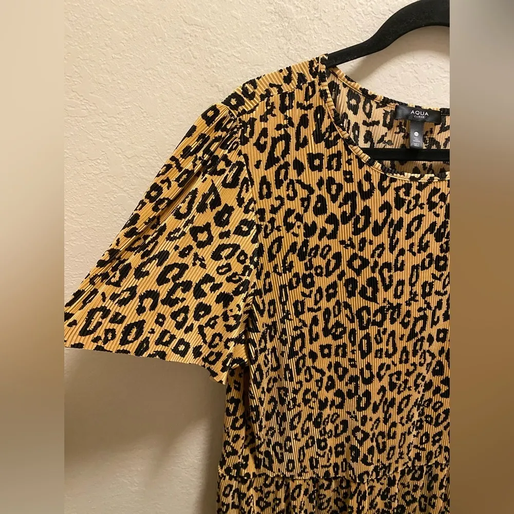 Aqua For Bloomingdales Leopard Print Ribbed Short Sleeve Mini Dress Size 3X - Image 7