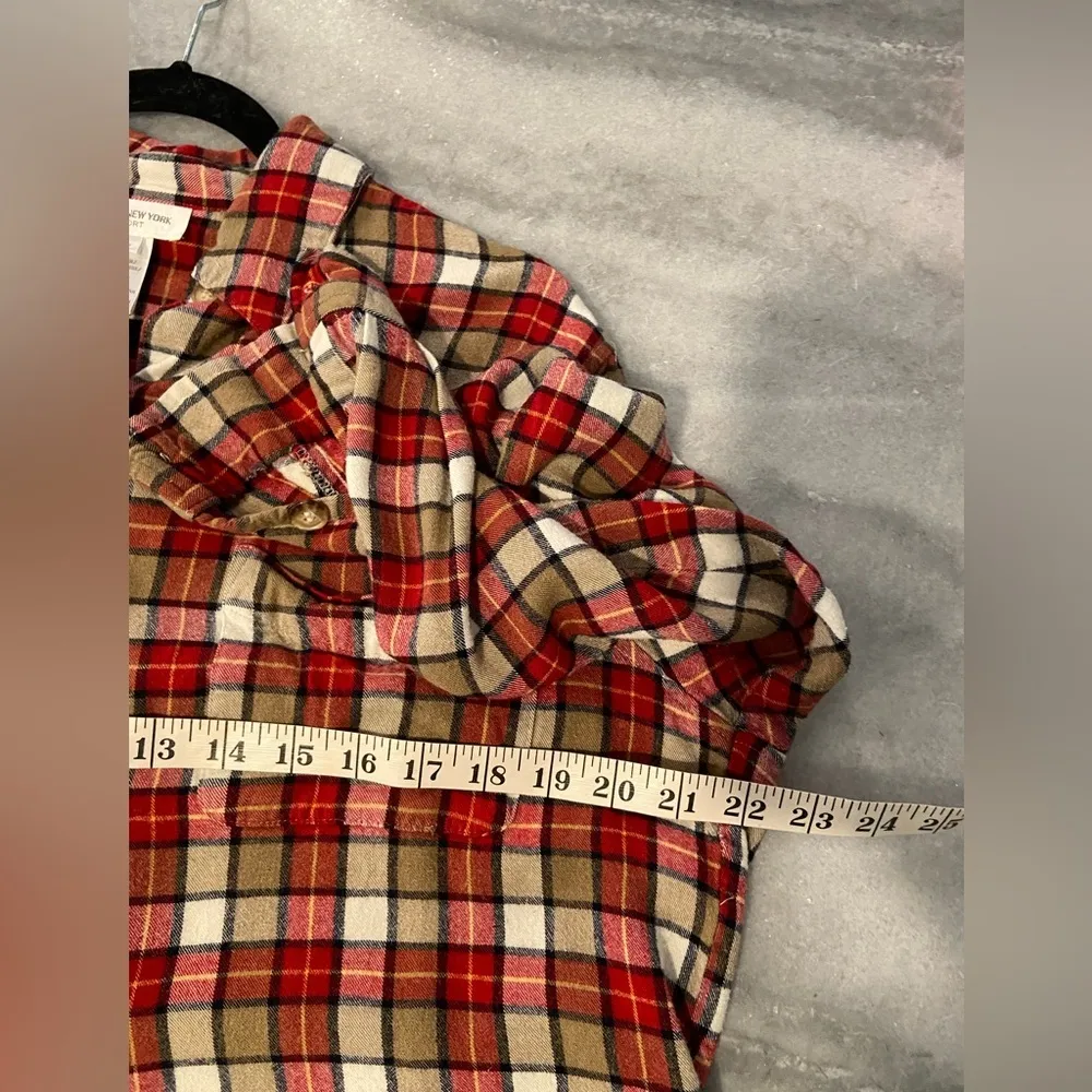 Jones New York Size 1X Red Tan Plaid Long Sleeve Button Down Soft Flannel Shirt - Image 10