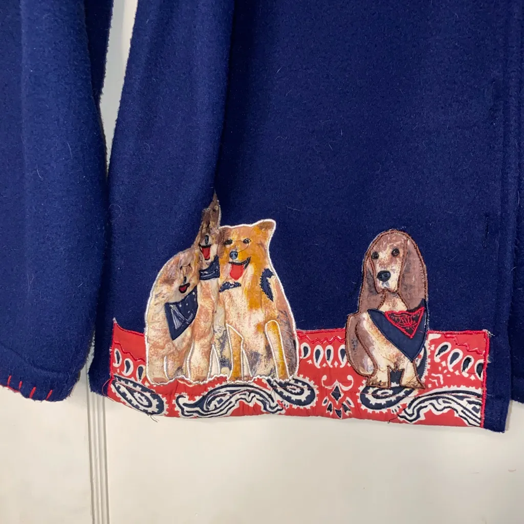 Vintage Take Two Dog Fleece Jacket Large Womens Western Grandma Blue Button - Image 5