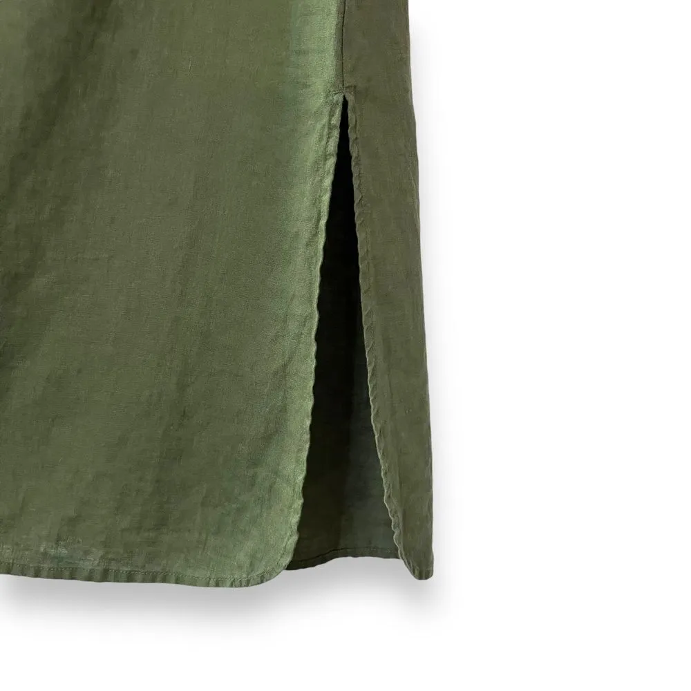 J.Jill  100% Linen Sleeveless Tank Dress Lagenlook Women's Medium Olive Green - Image 4