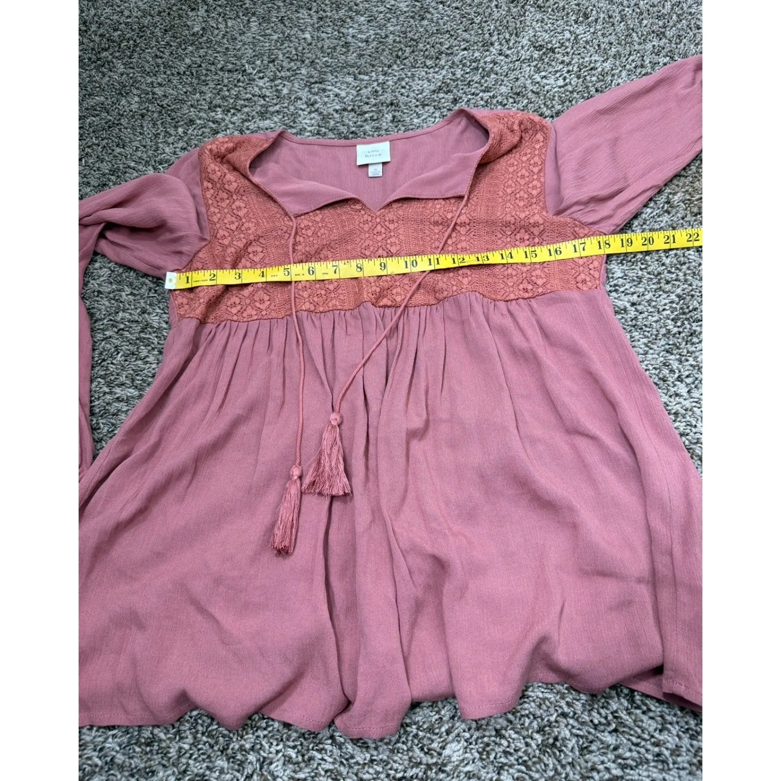 Knox Rose Womens Orange Peasant Top Sz M Boho Flowy Lace Feminine - Image 8