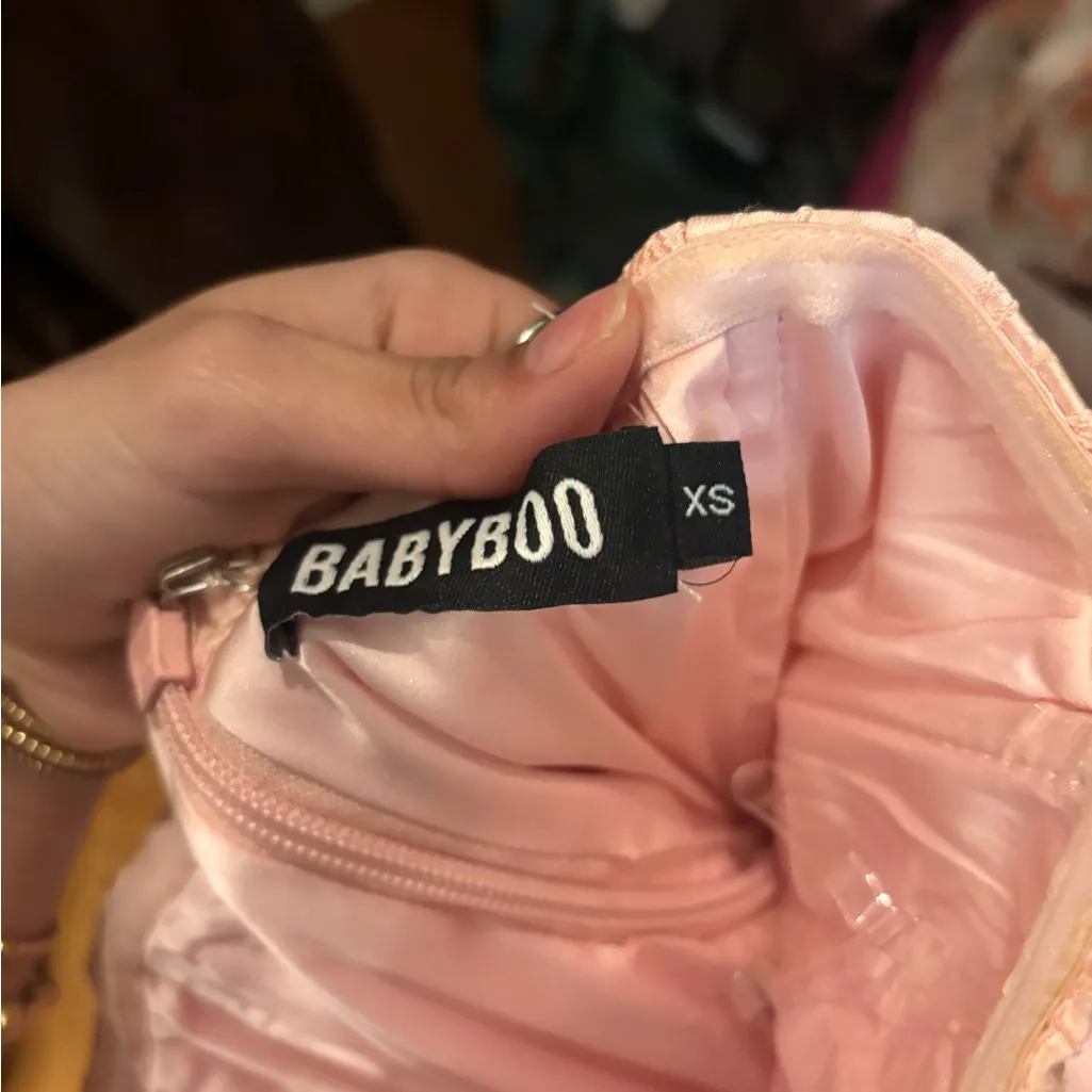 Babyboo Pink Strapless Ruffle Hem Mini Dress - Image 4