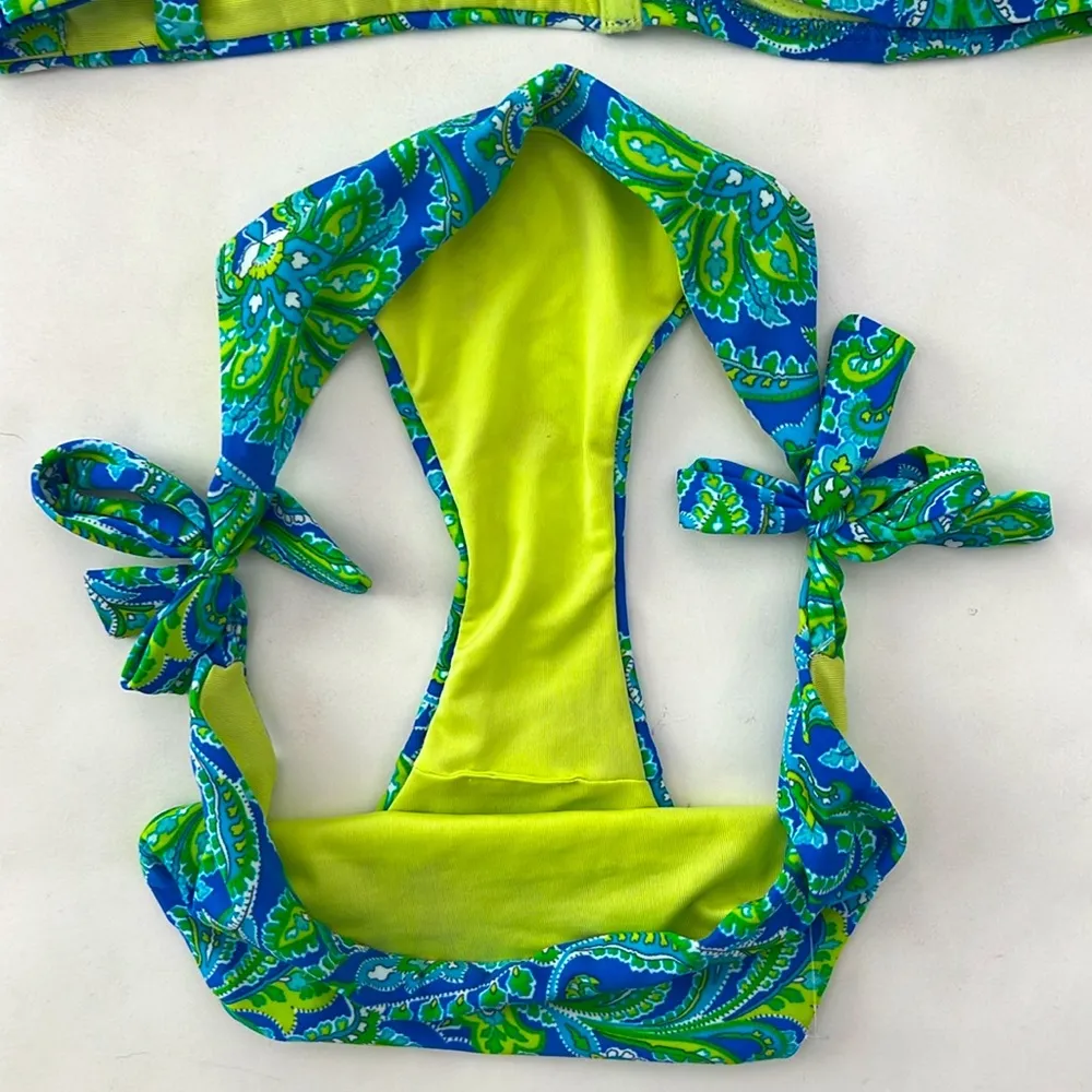 CALZEDONIA COBEY Bikini Paisley Blue and Green Sz Small - Image 6