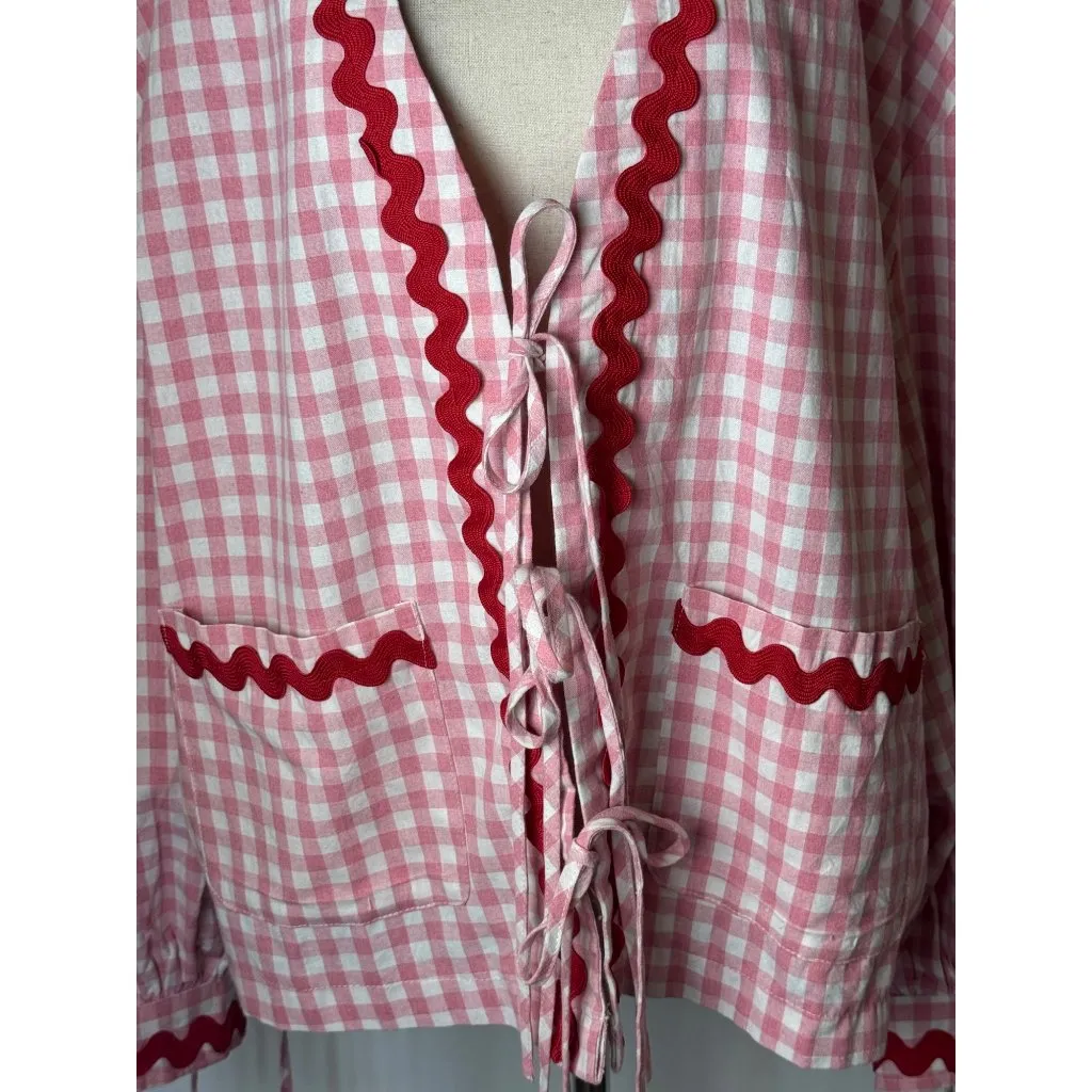 Haptics Jacket Women Large Pink Red Gingham Strawberry Shortcake Cardigan NWT‎ - Image 6