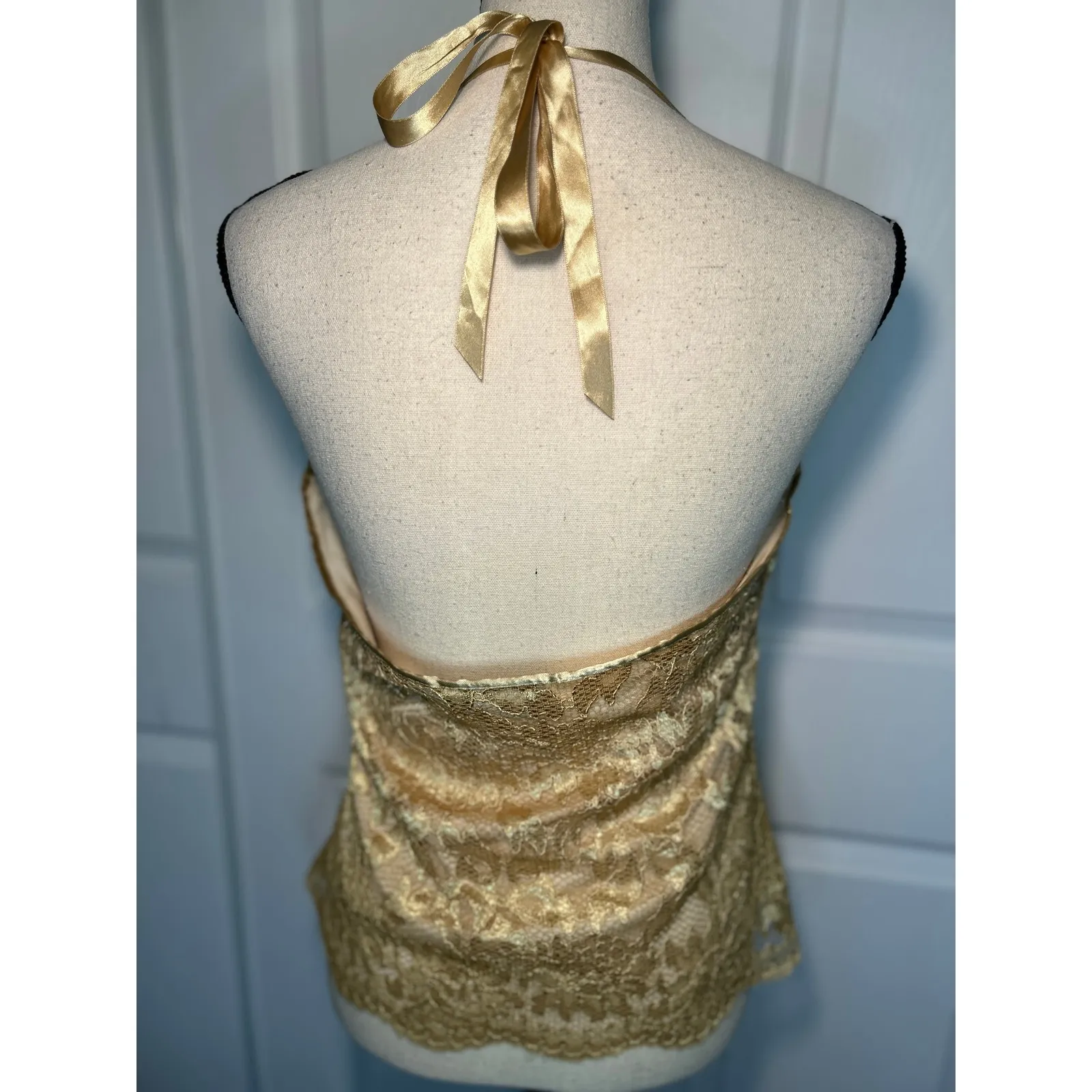 Vintage The Limited Gold Lace Halter Top Women's Size L Evening Party Y2K Glam - Image 4