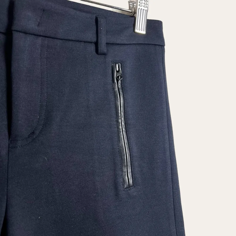 Vince Dark Navy Blue Ponte Leather Trim Skinny Dress Pants Size 6 - Image 2