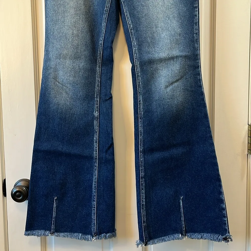 KanCan Edison Mid Rise Button Fly Flare Medium Blue Wash - Image 3