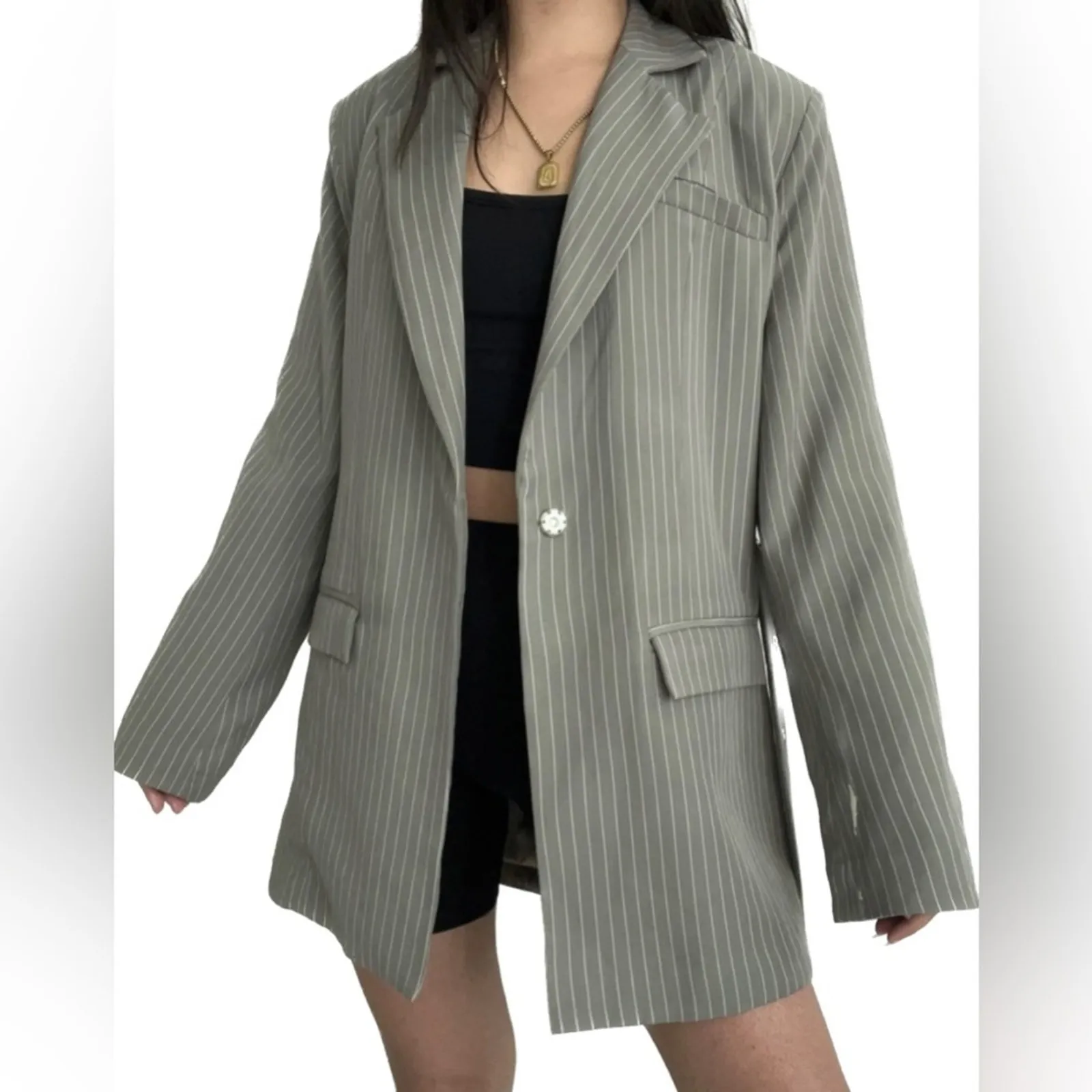 Mistress Rocks gray oversized pinstripe blazer - Image 2