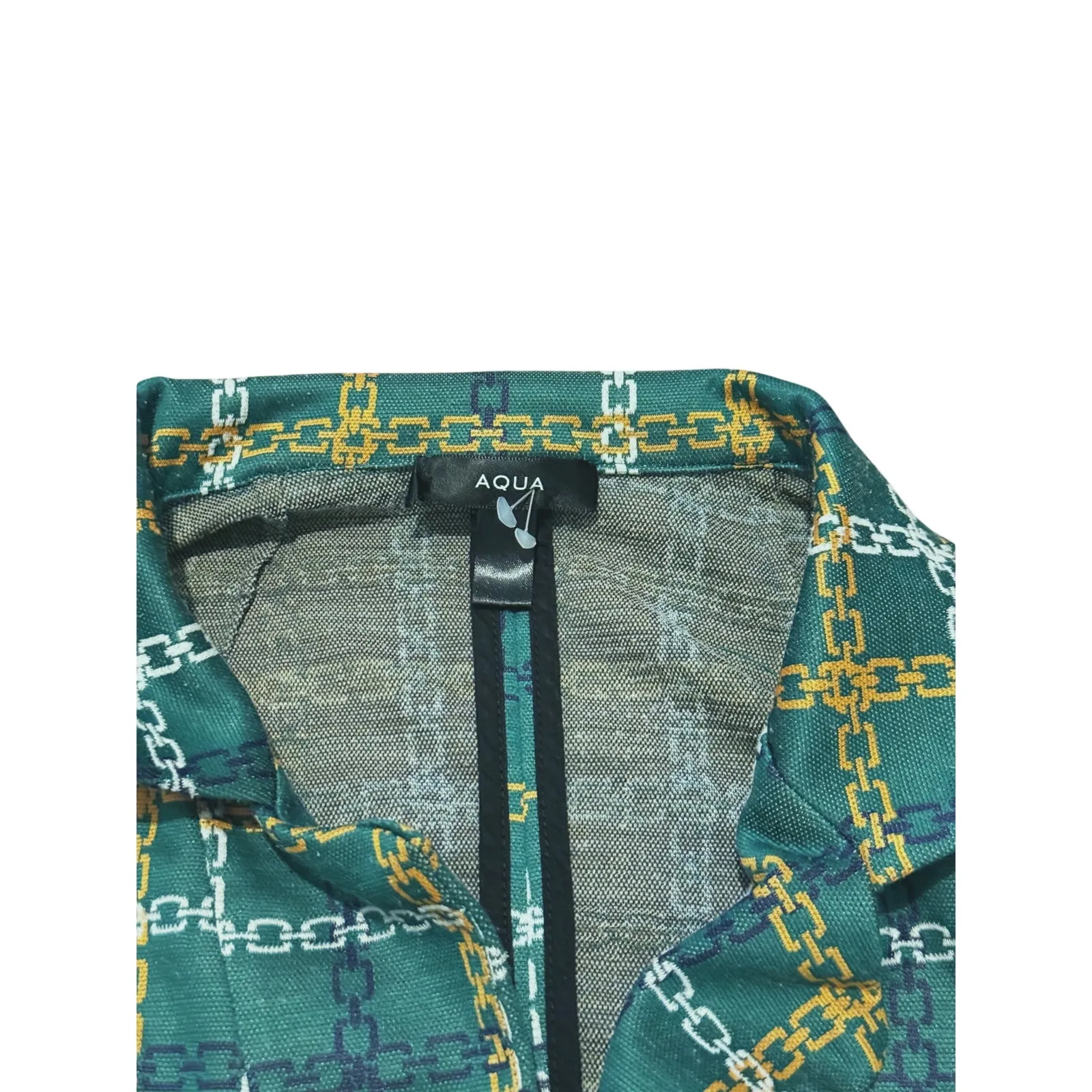 VTG AQUA for Bloomingdale’s Womens Gold Chain Link Blazer S Green Maximalist - Image 6