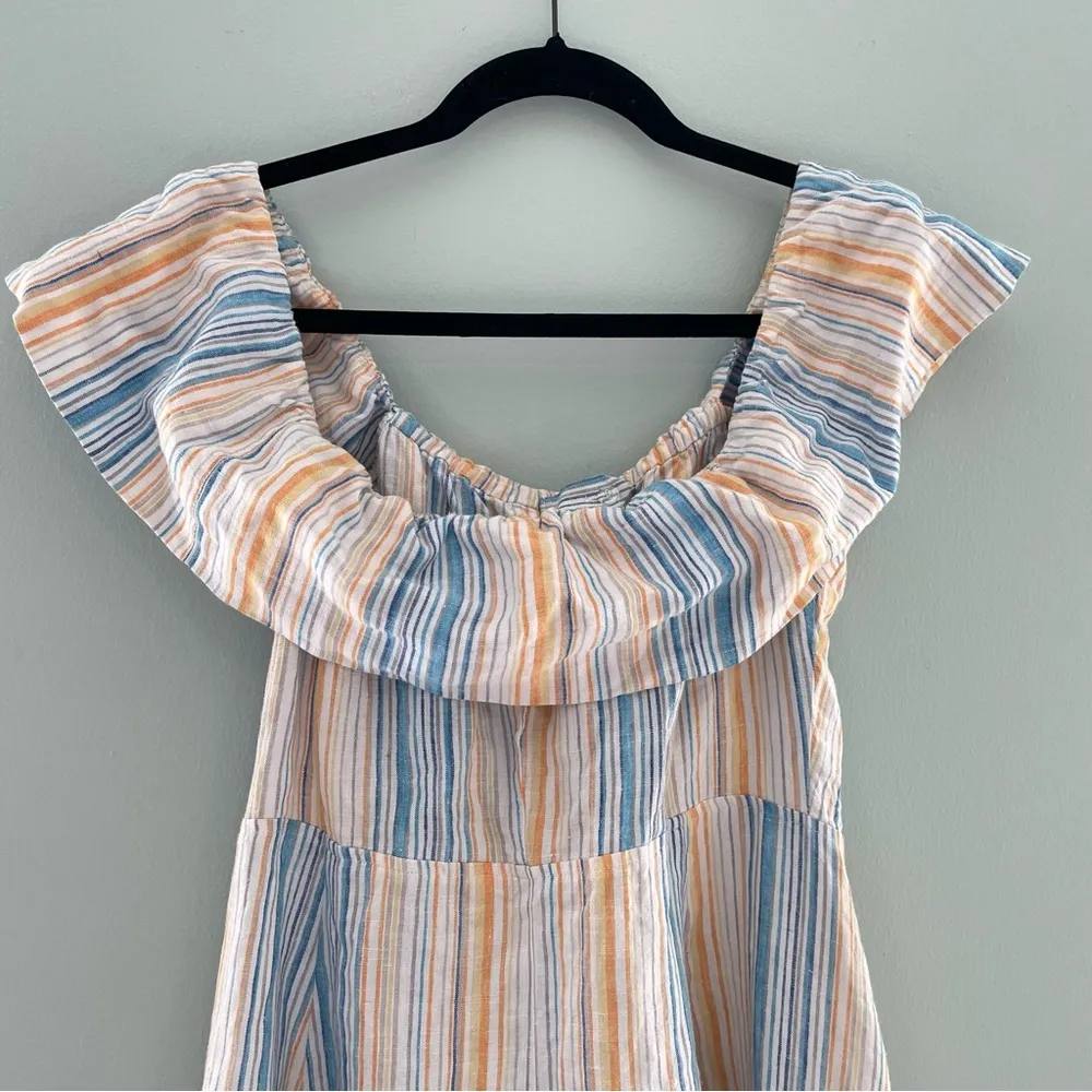 Reformation Landy Marbella Off Shoulder Linen Stripe Dress 10 - Image 8