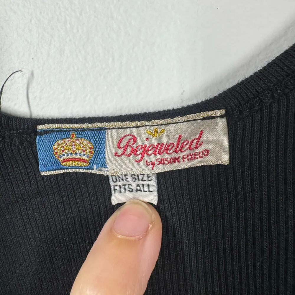 Bejeweled by Susan Fixel Top Women Black Floral Bling Tattoo Graphic Y2K Vintage Size undefined - Image 6