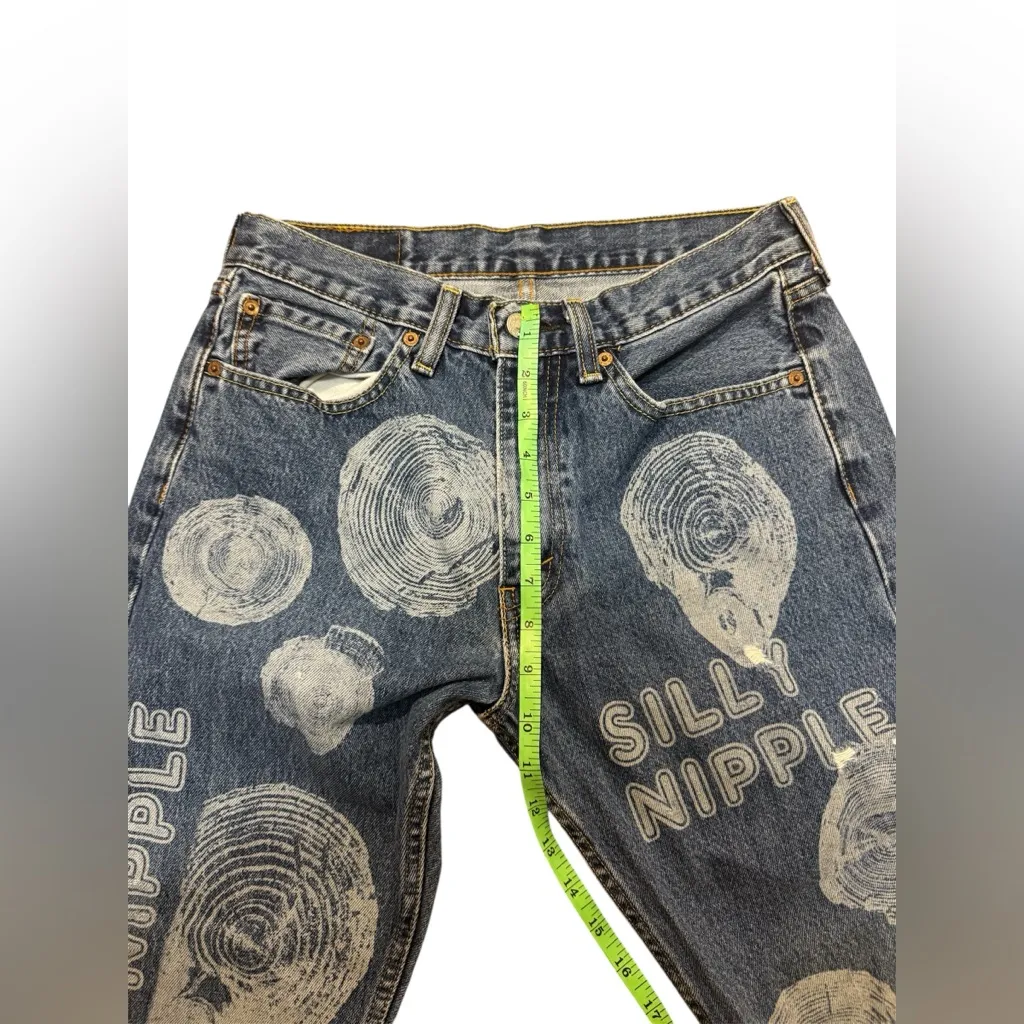 Custom Levi’s 505 Discharge-Print Jeans – “Silly Nipple” Design – W31 L30 - Image 3