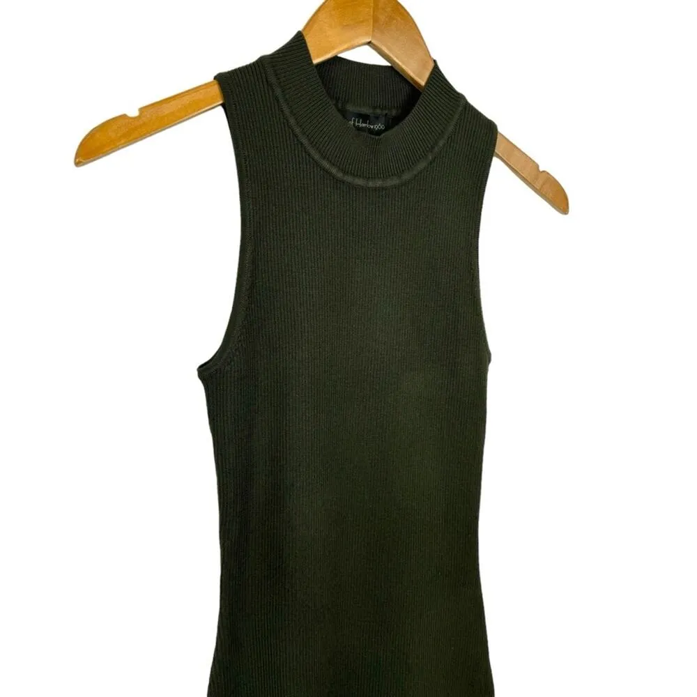 House of Harlow 1960 Sleeveless Mock Neck Ribbed Midi Dress Forest Green Small - Image 7