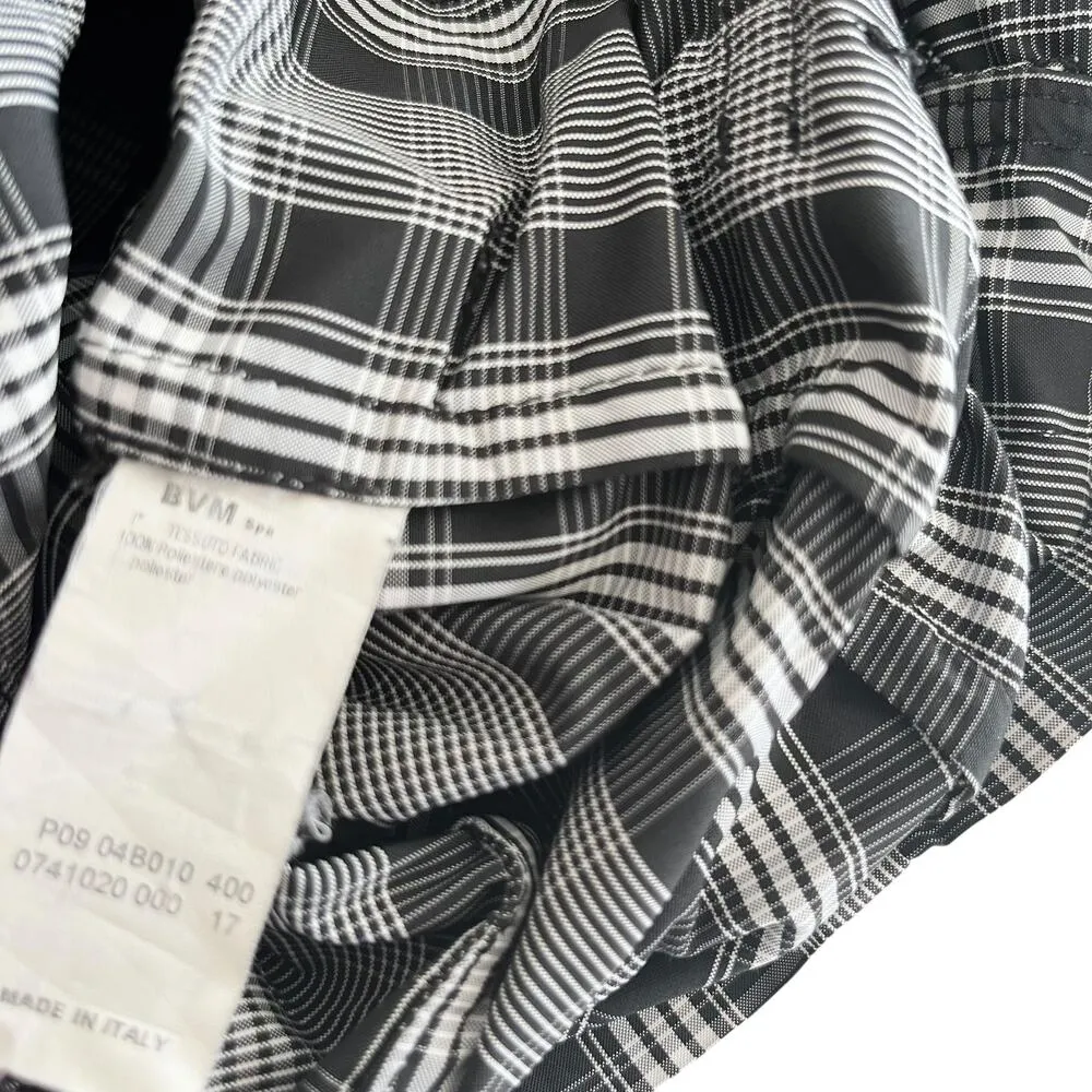 Blue Les Copains Black White Plaid Double Breasted Short Trench Coat Jacket - Image 9