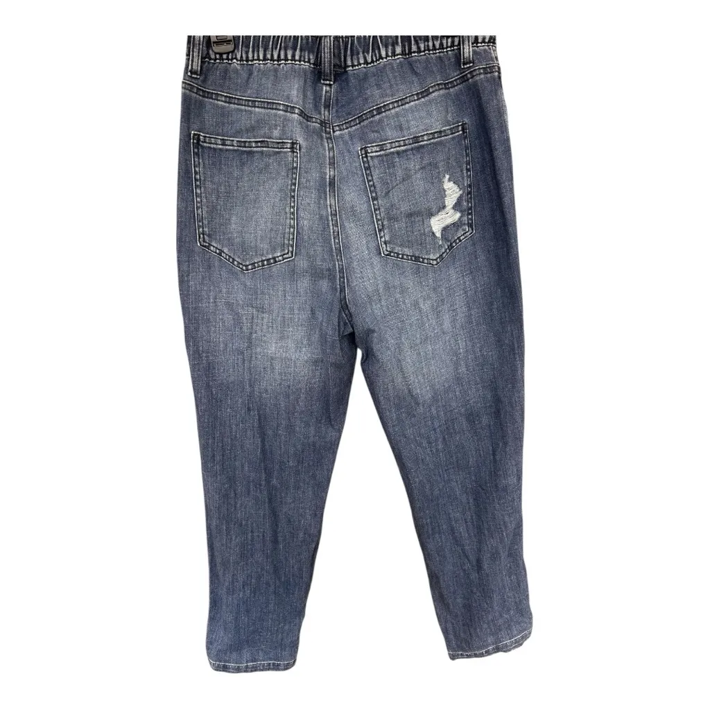 Aerie distressed drawstring elastic waist pull on denim joggers Size Medium - Image 5