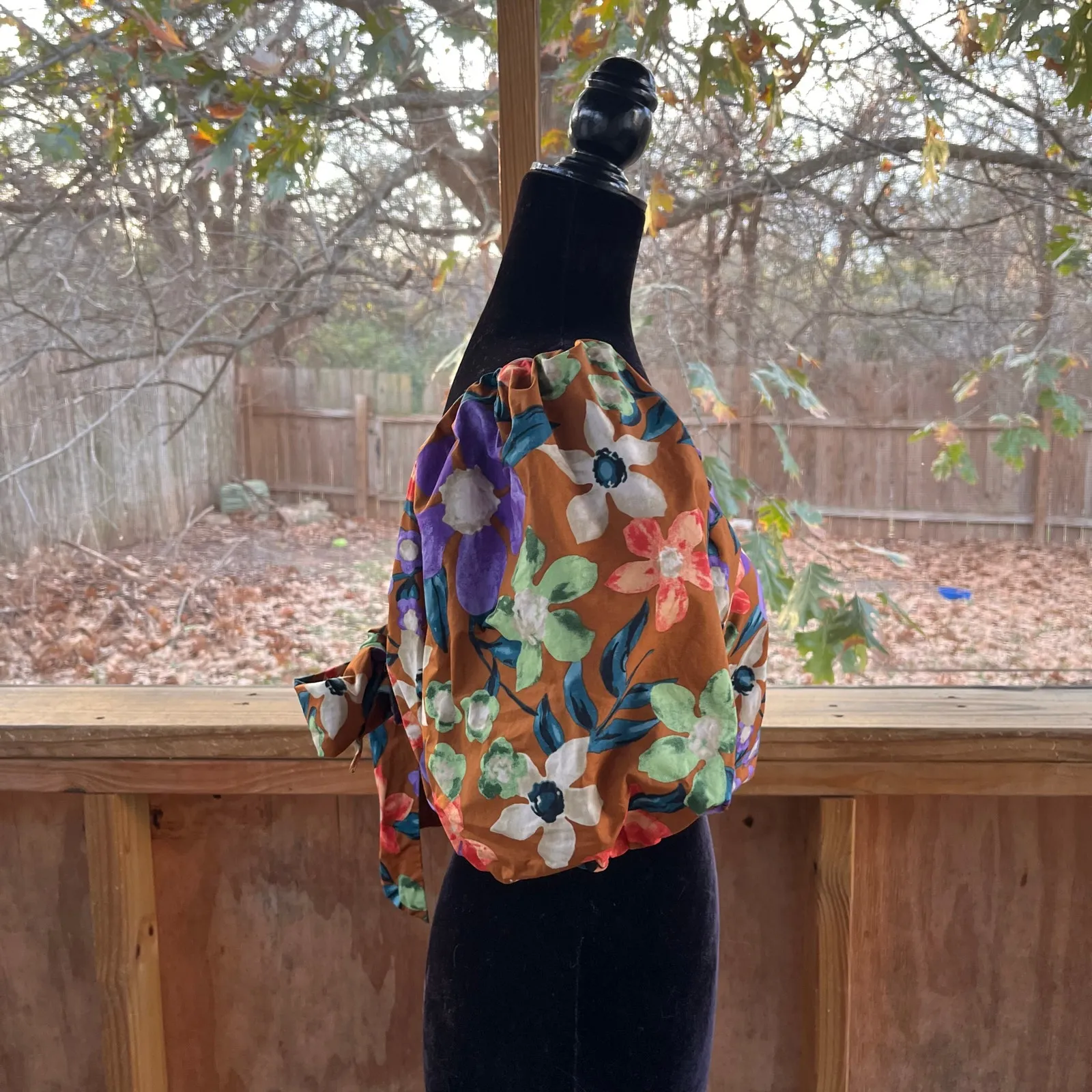 Current Air Los Angeles Women's Brown Floral Puff Sleeve Crop Top Size S - Image 2