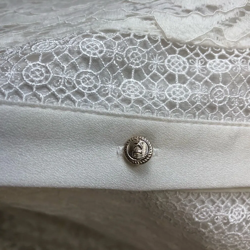 Karl Lagerfeld Ivory Lace Trumpet Sleeve Top S - Image 6