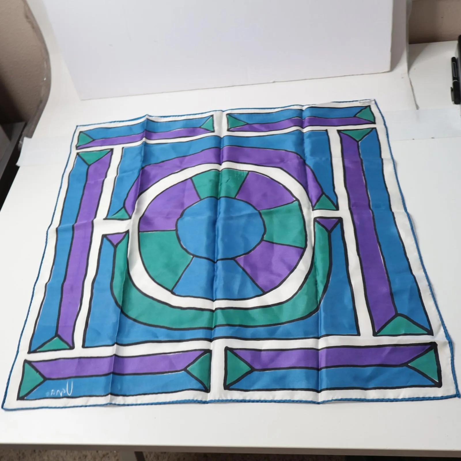 VTG Vera Neumann 22" Square Scarf‎ Rolled Edge Geometric Abstract Art Colorful - Image 3