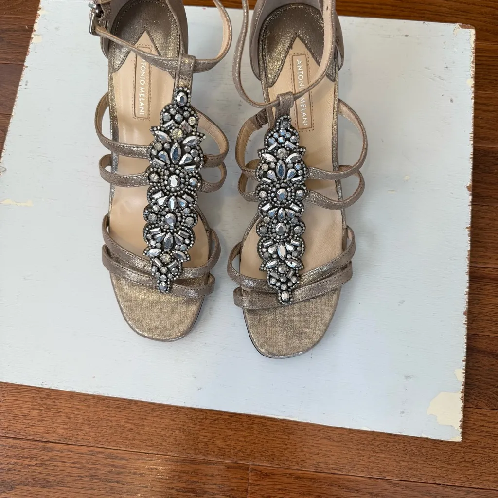 Antonio Melani gold metallic 3” Heels with Jewel Embellishments - Image 6