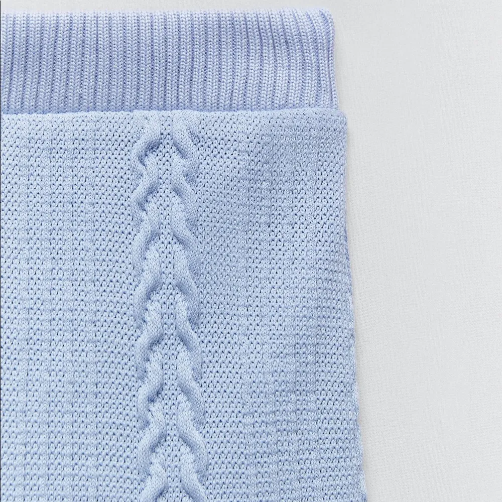 Zara CABLE-KNIT High-waist Shorts w/ Elastic Waistband Blue Size S NEW - Image 5