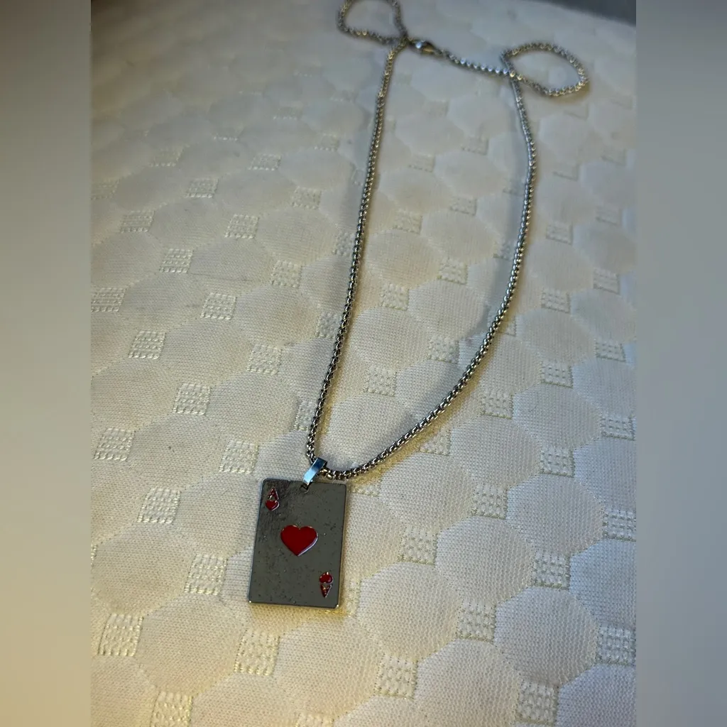 Silver Necklace Ace of Hearts Pendant - Image 3