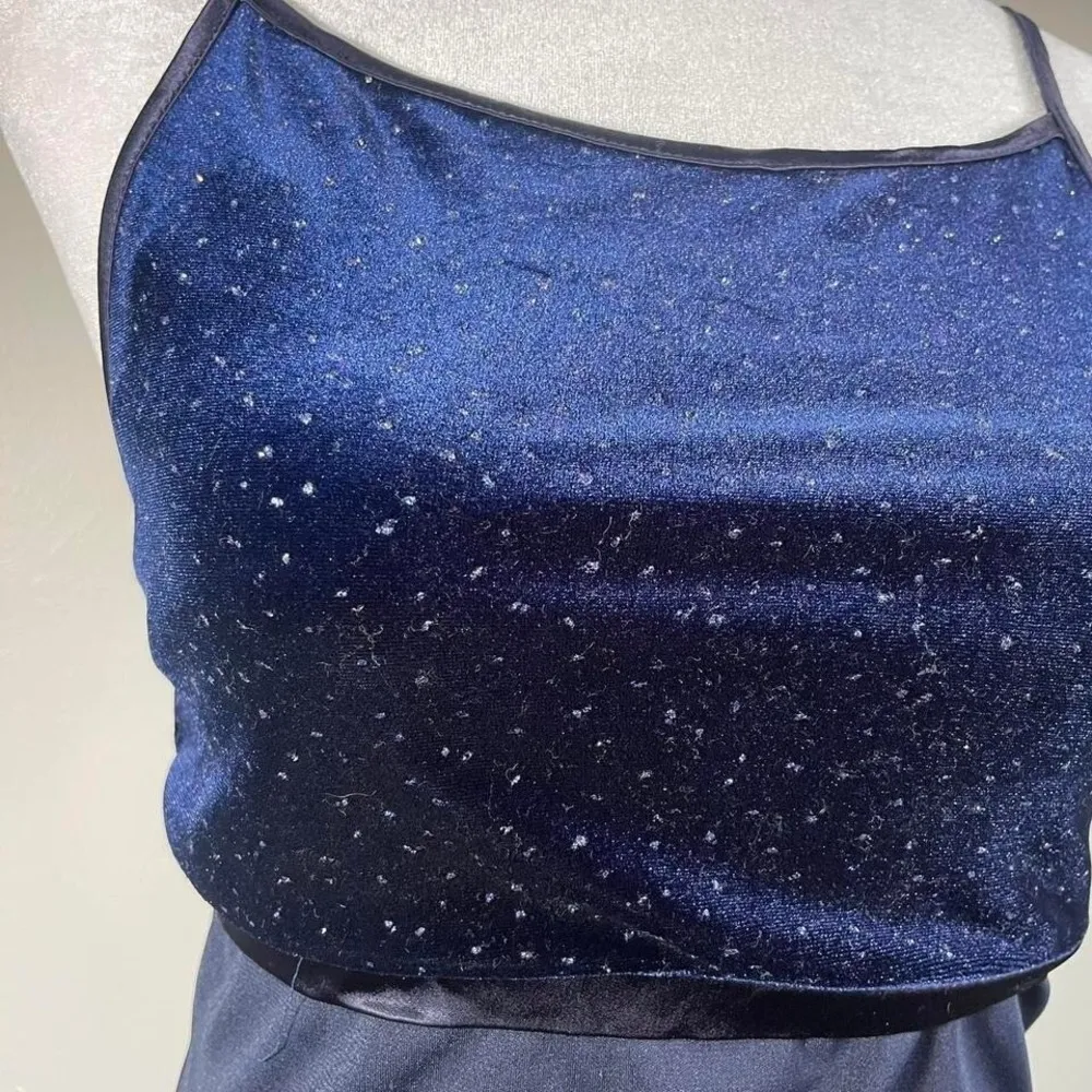 Vtg Y2K Byer Too! SZ S Empire Waist Velvet Glitter Maxi‎ Dress Fairy Whimsygoth Blue - Image 4