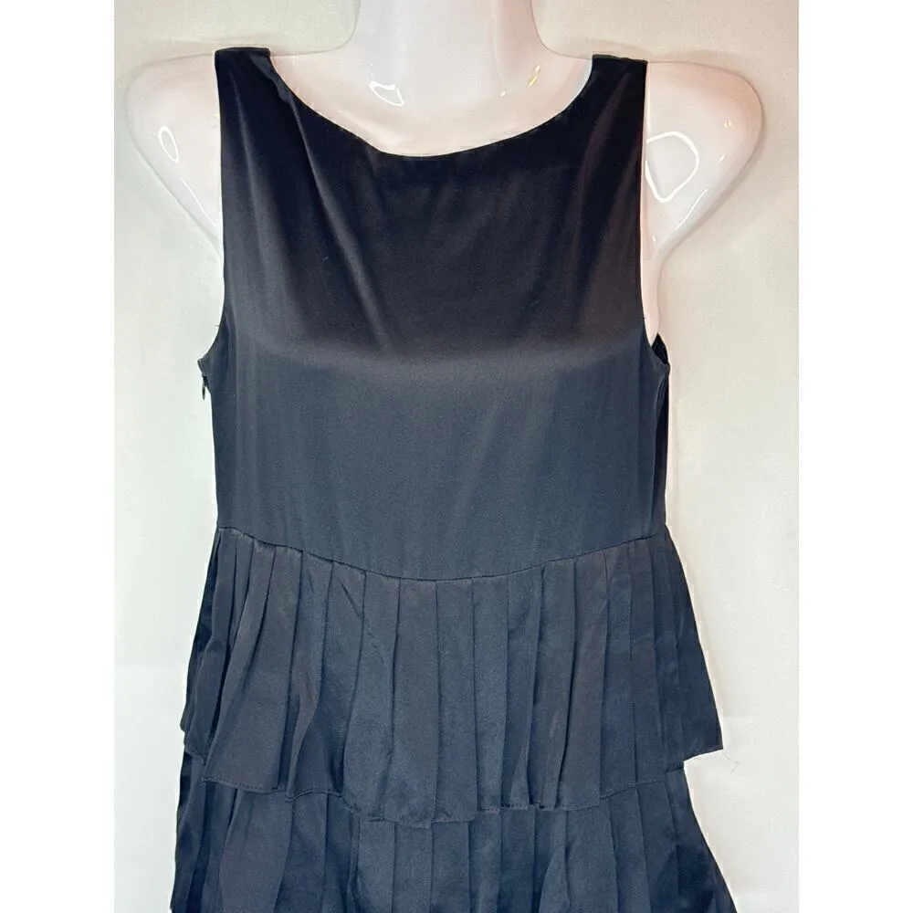 ABAETÉ Women's SILK Tiered Ruffle Hem Dress Retro Flapper Black Size 2 - Image 2