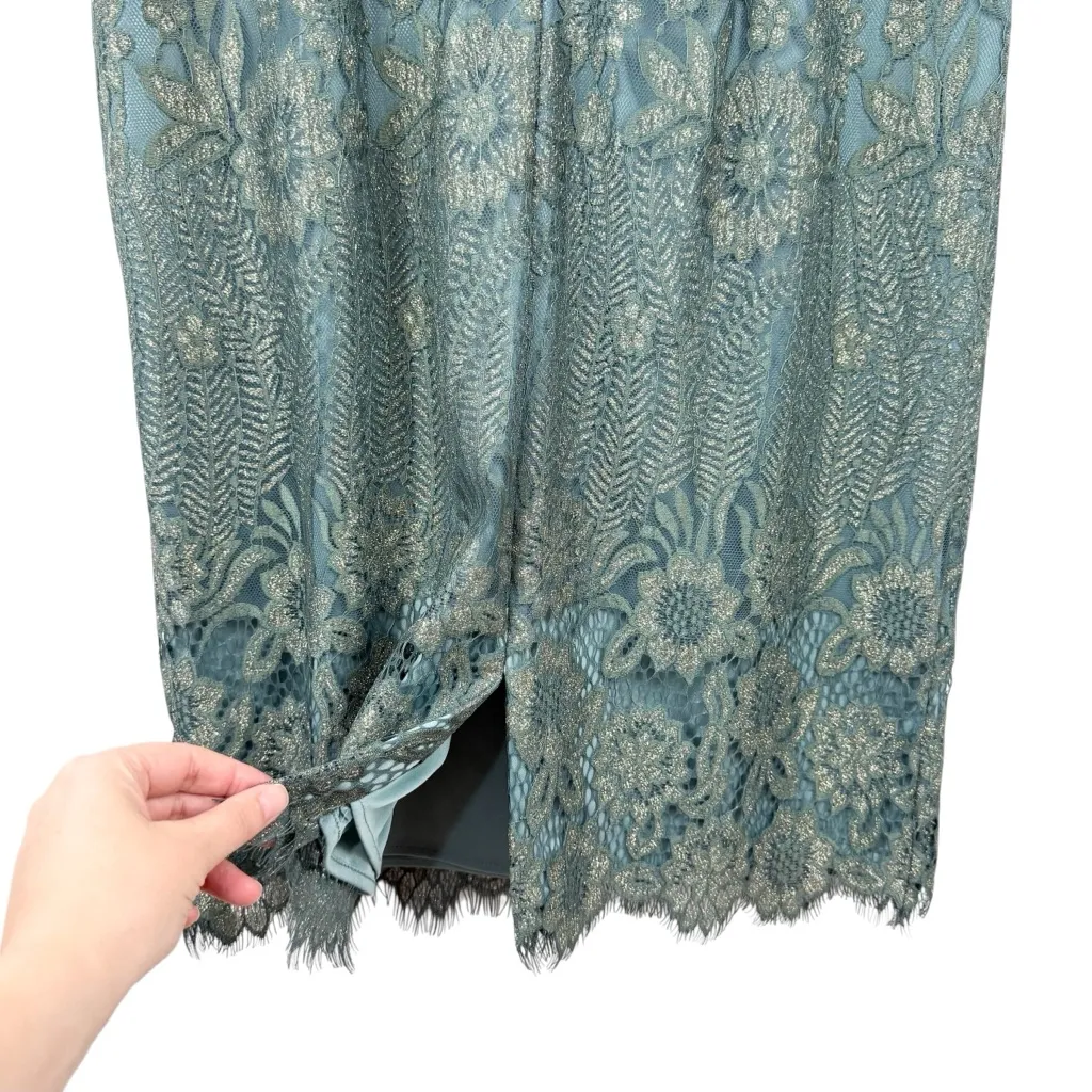 NEW JS Collections Illusion Lace Cocktail Dress Sage Gold Sz 14 Floral Metallic - Image 11