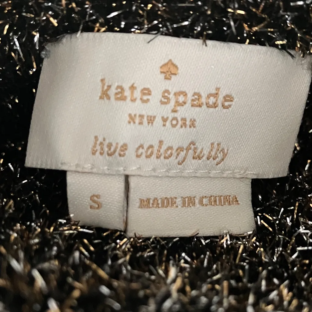 Kate Spade: Holiday/Christmas Metallic Black/White/Gold Short Sleeve Sweater- S - Image 2