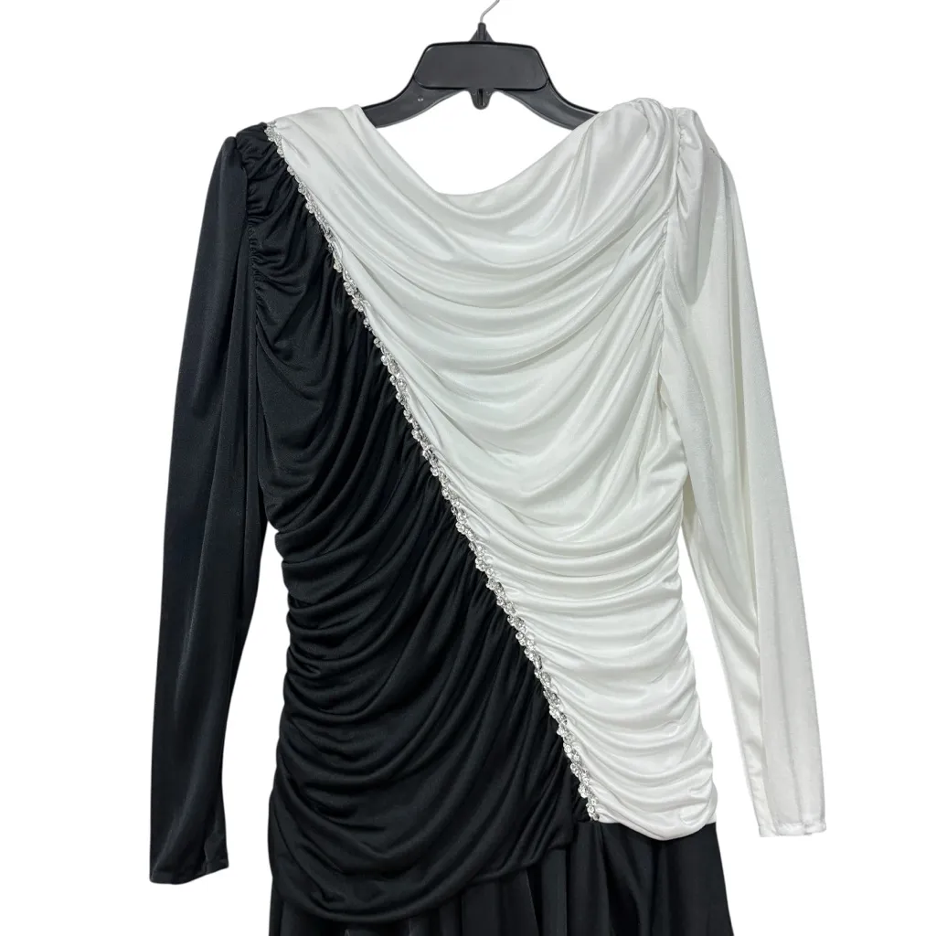 VINTAGE 1980S 90S Black + White Draped Cruella Deville style Dress M L Size M - Image 2