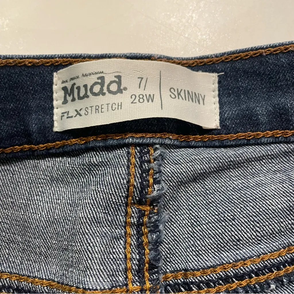 Mudd FLX Stretch Skinny Jeans Juniors Size 7/28W Distressed Blue Dark Wash Women - Image 4