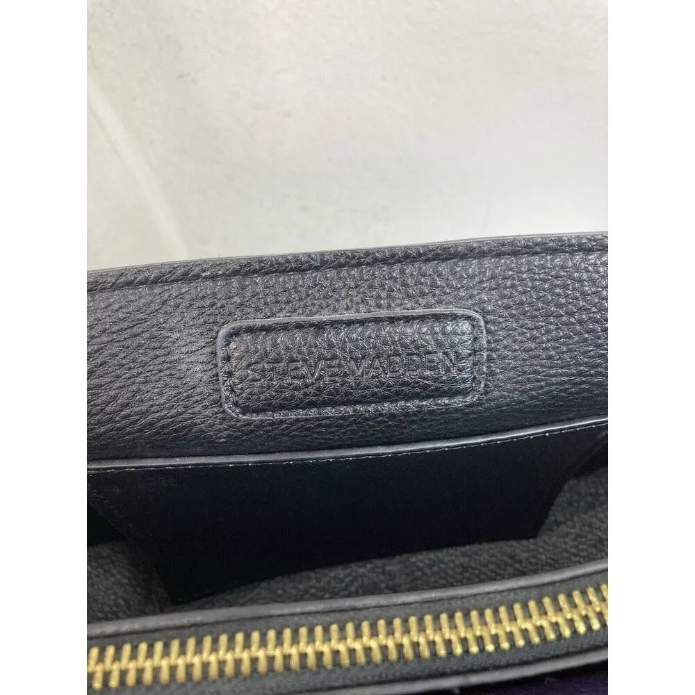 *Steve Madden Pebble Vegan Leather Handbag Black Classic Crossbody Satchel Purse - Image 9