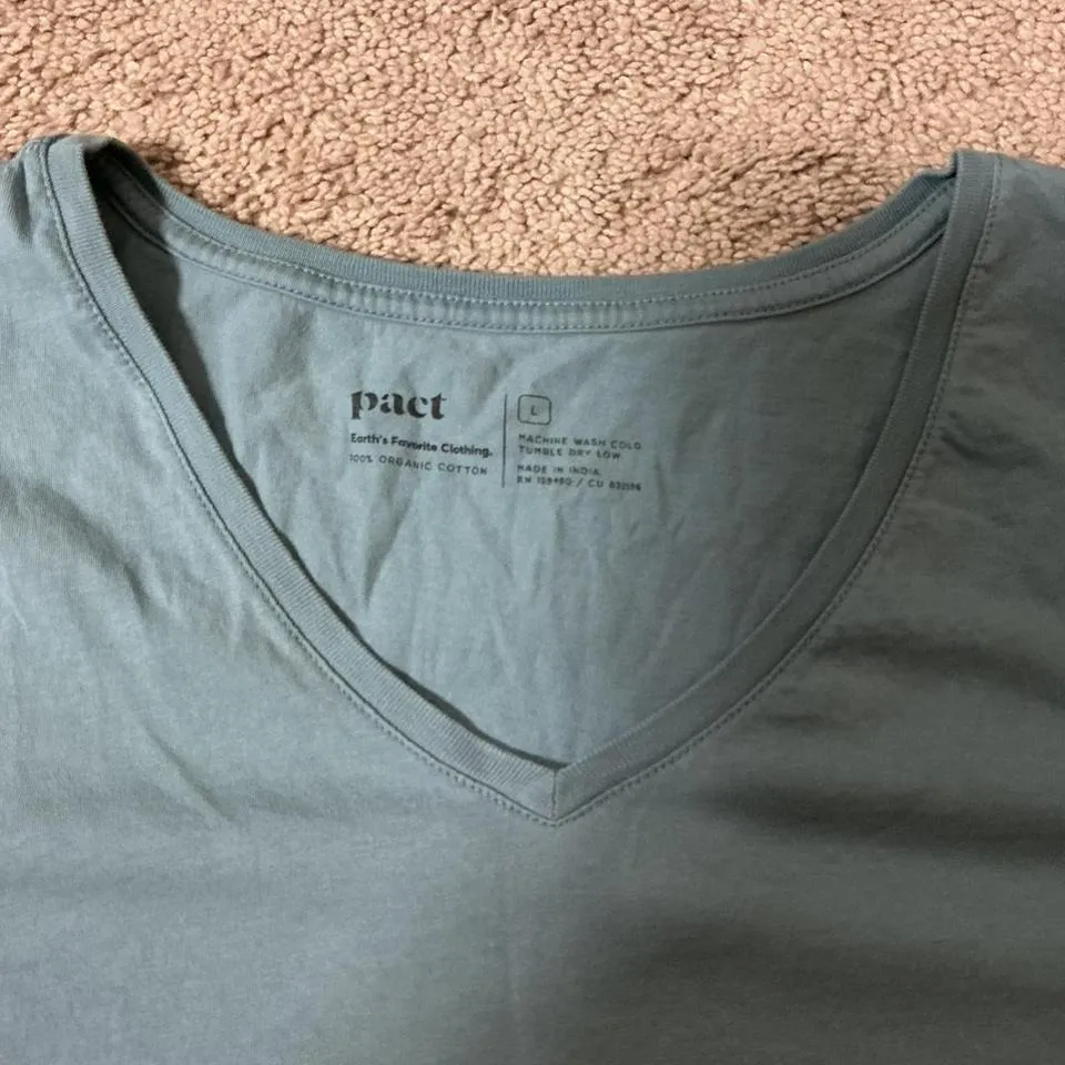 Pact V Neck T Shirt Light Blue Organic Cotton Casual Basic Top Size L - Image 4