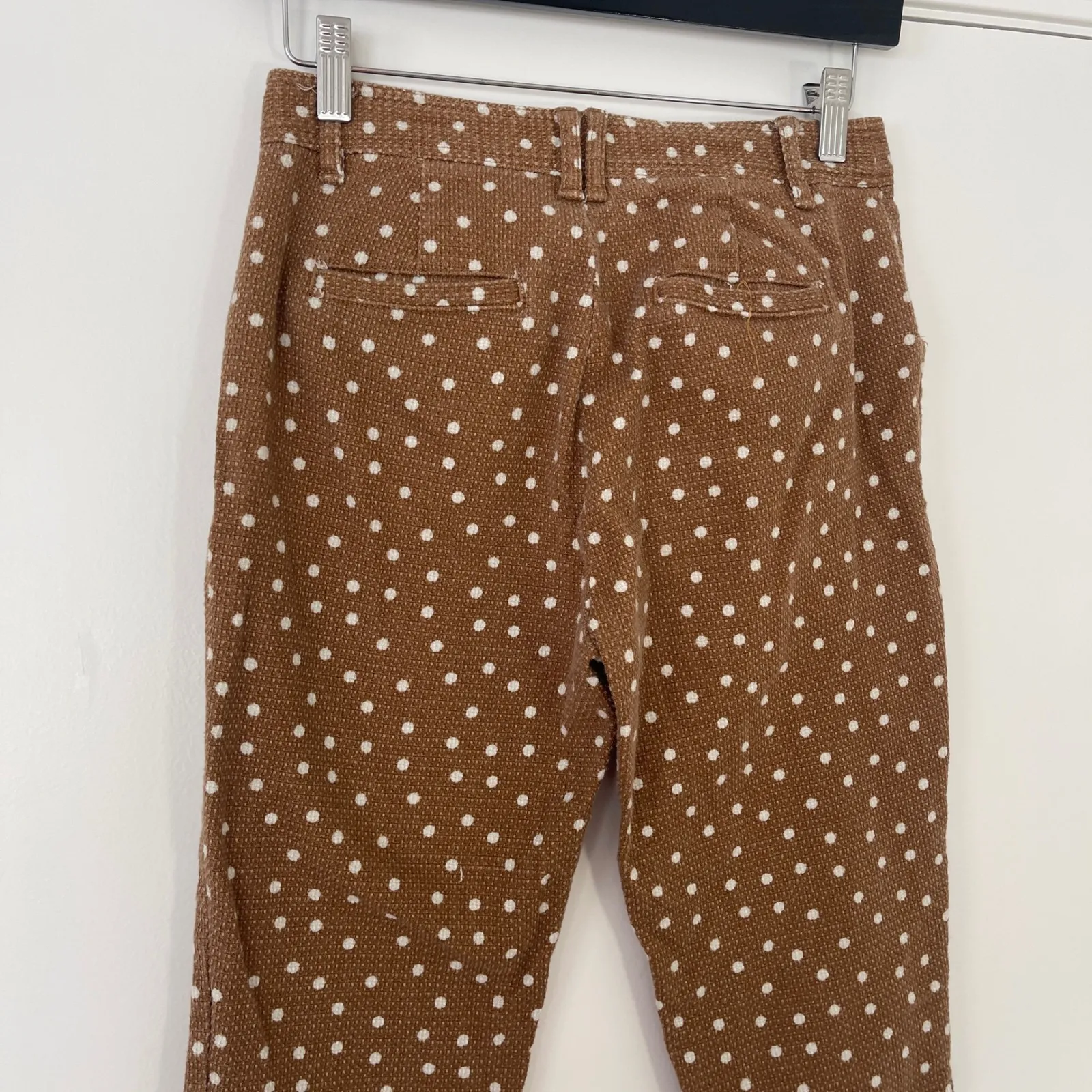 Anthropologie Essential Slim Polka Dot Brown Cotton Blend Pants Women's Size 0‎ - Image 6