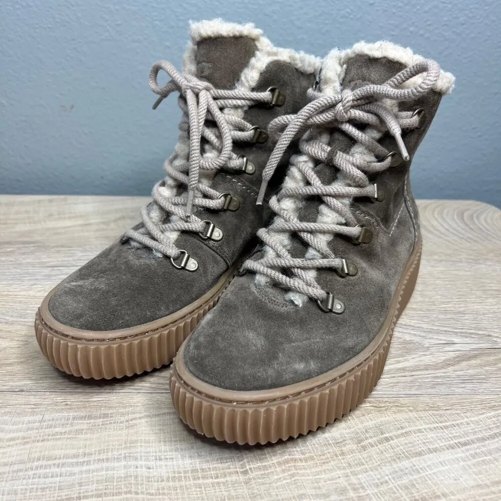 Paul Green Lace Up Platform Hiking Ankle Boots Tan‎ Suede Gorpcore Size 6.5 US - Image 3