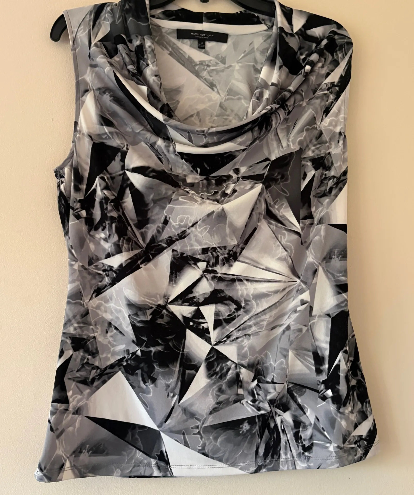 Marc New York Abstract Black White Gray Cowl Neck Sleeveless Top M Work Chic - Image 1