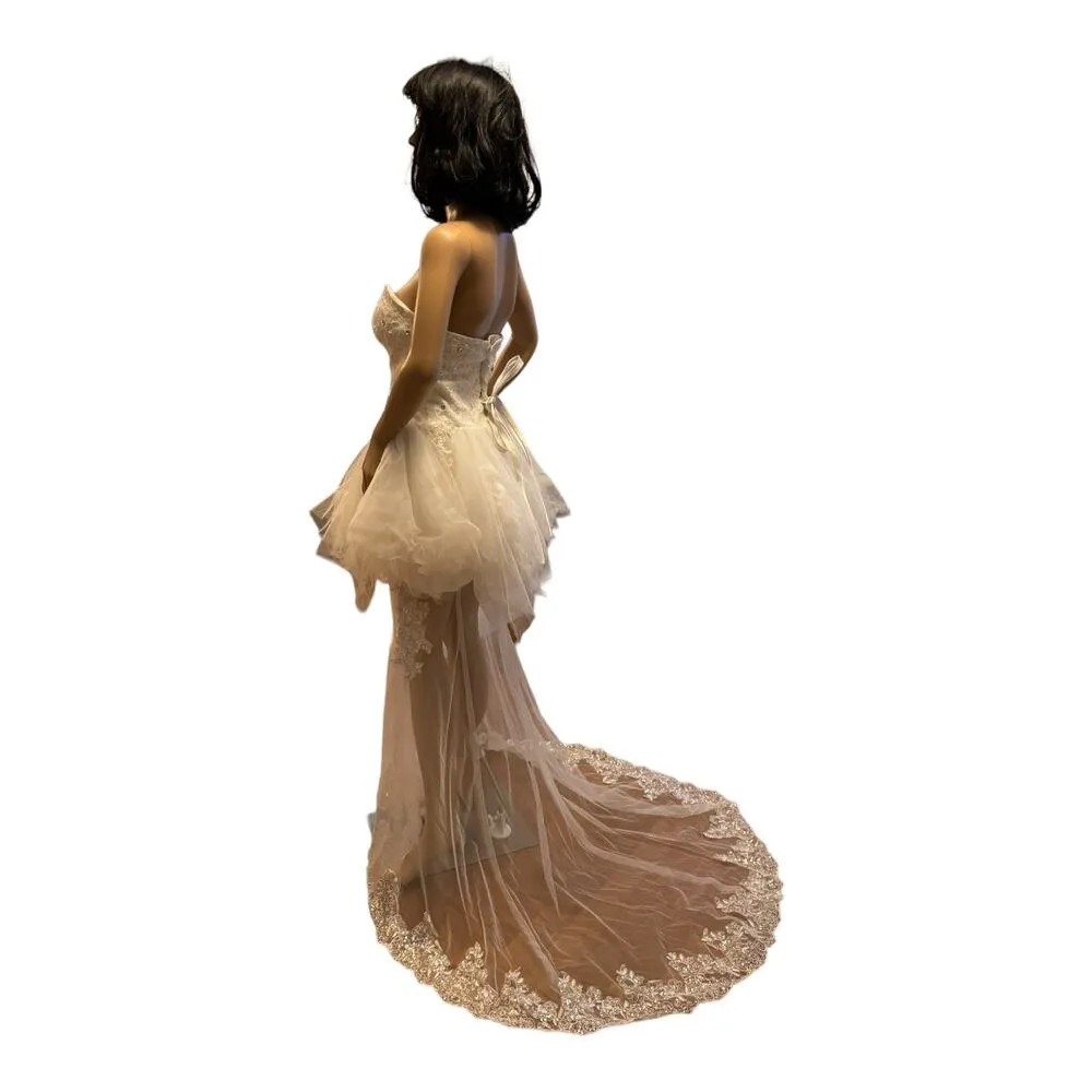 Vintage high low wedding prom strapless corset tulle maxi train dress size small - Image 6