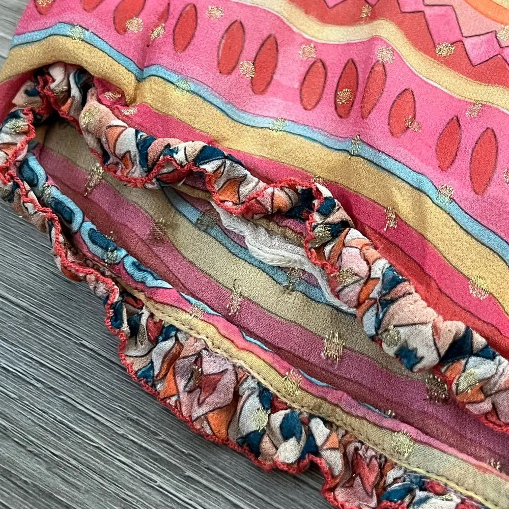 Chufy Memories of Peru Abstract Short Sleeve Tassel Blouse | XS - Image 5