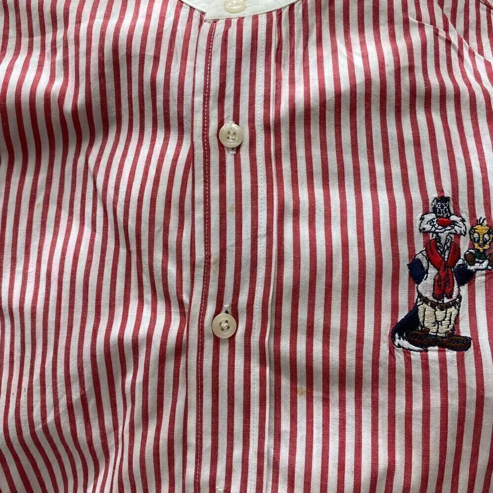 Vintage looney tunes stripe button down 1995 Red Size M - Image 3