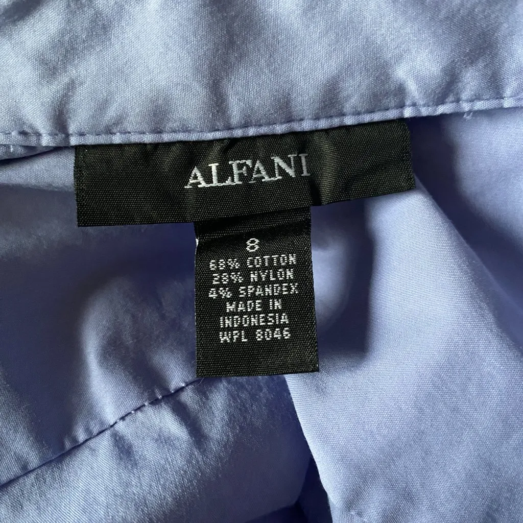 Alfani women's size 8 blue v-neck collared short sleeve button down blouse top - Image 7