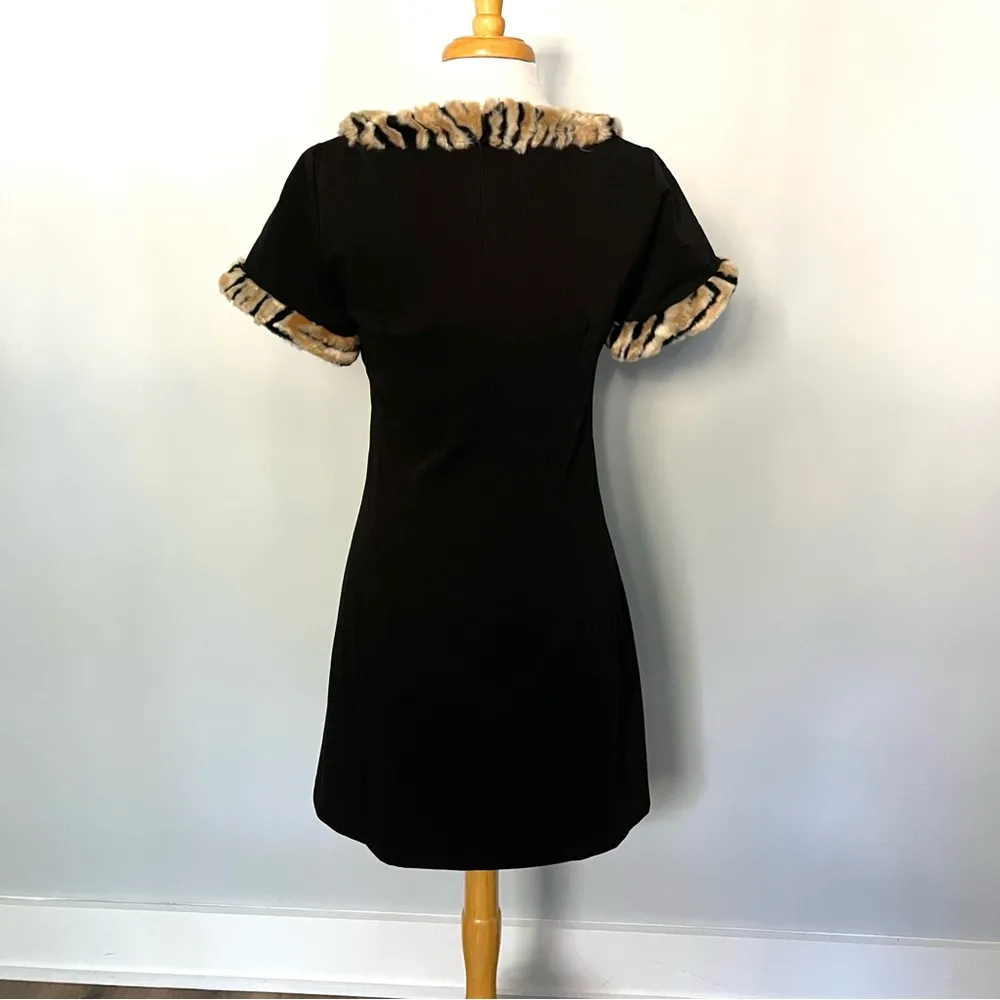 Julie Brown NYC Faux Fur Short Sleeve Little Black Dress Animal Print Size 6 - Image 9
