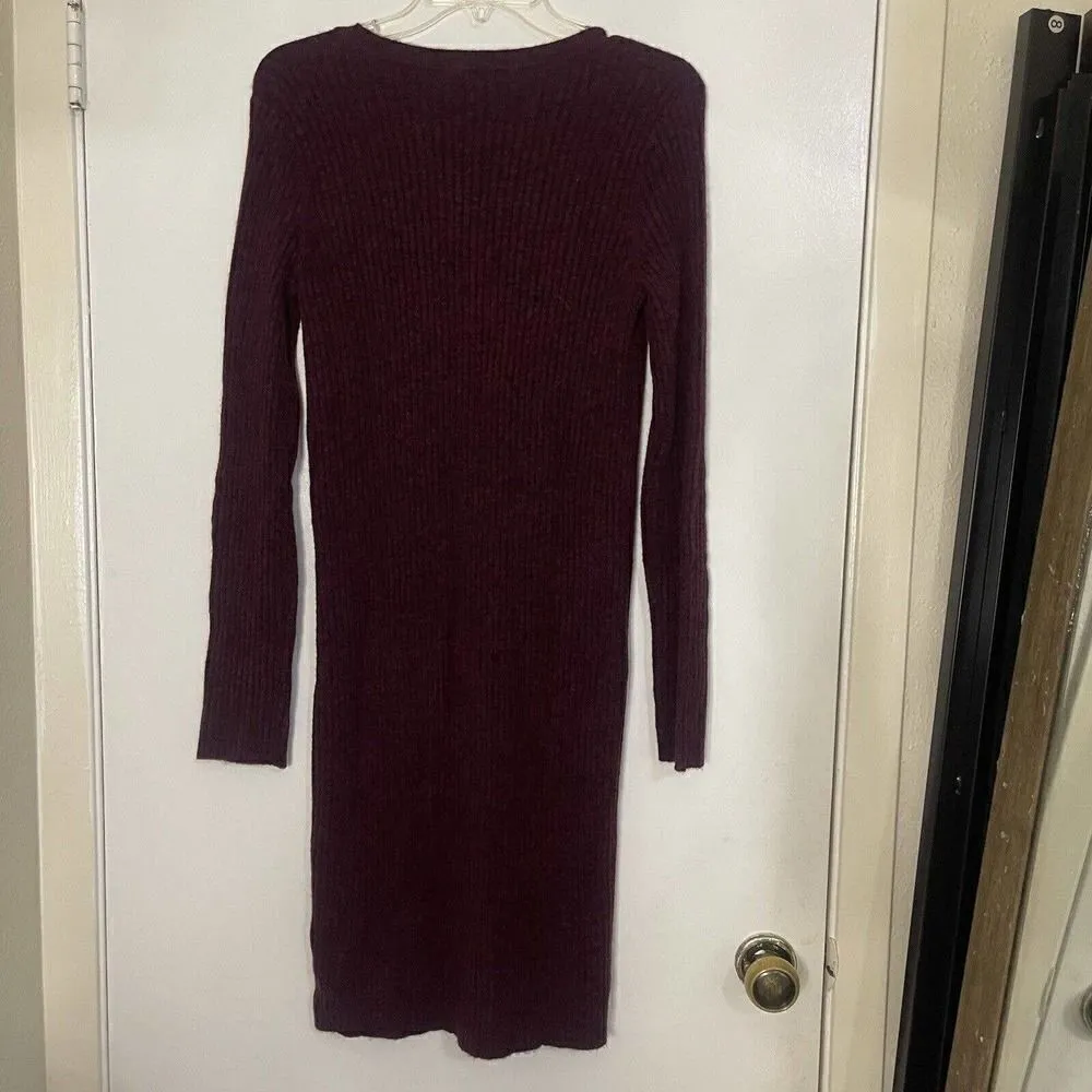 NEW! ATM Cashmere blend long sleeve wide rib sweater dress dark red small $395 - Image 7