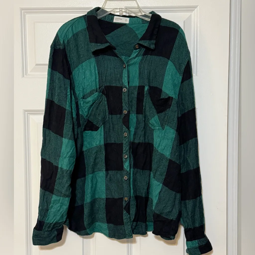Maurice’s Green Black Buffalo Plaid Button Down Lightweight Flannel Size XXL - Image 2