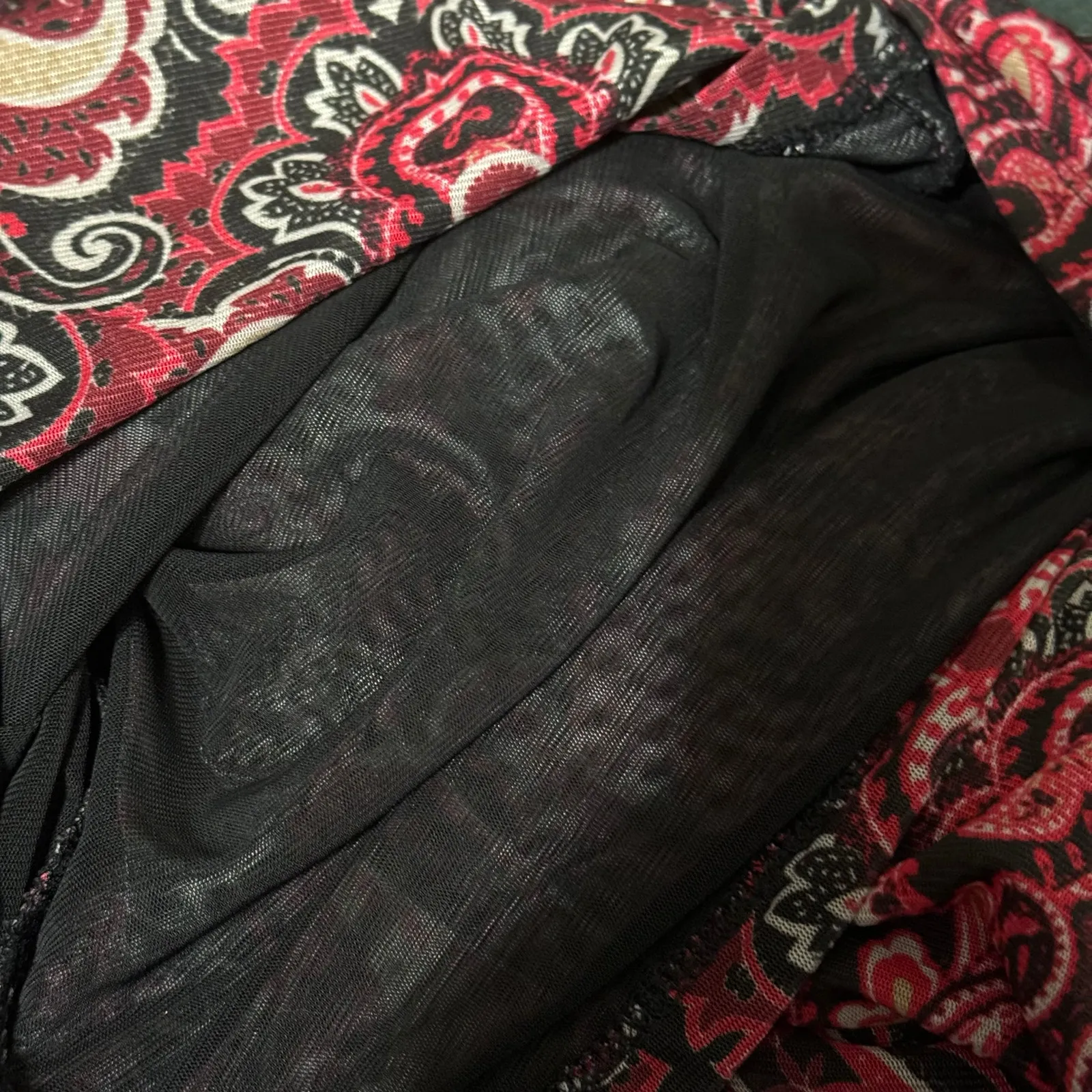 Fairlycore Red Black Tan Paisley Print Mesh Cowl Neck Top Shirt  Fairy - Image 7