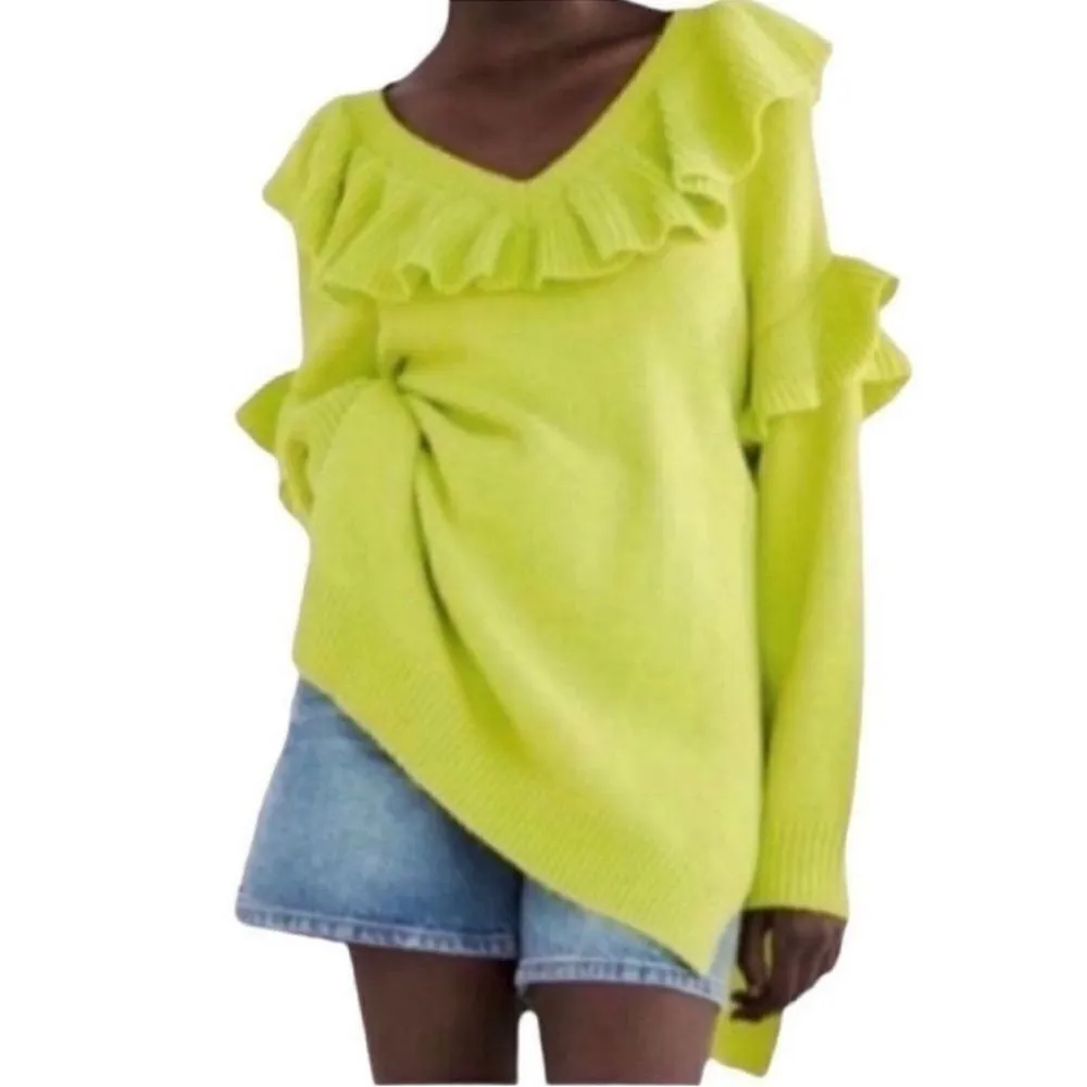 Zara Green Ruffled Long-sleeve Oversized Tunic Sweater(Size M-L) - Image 5